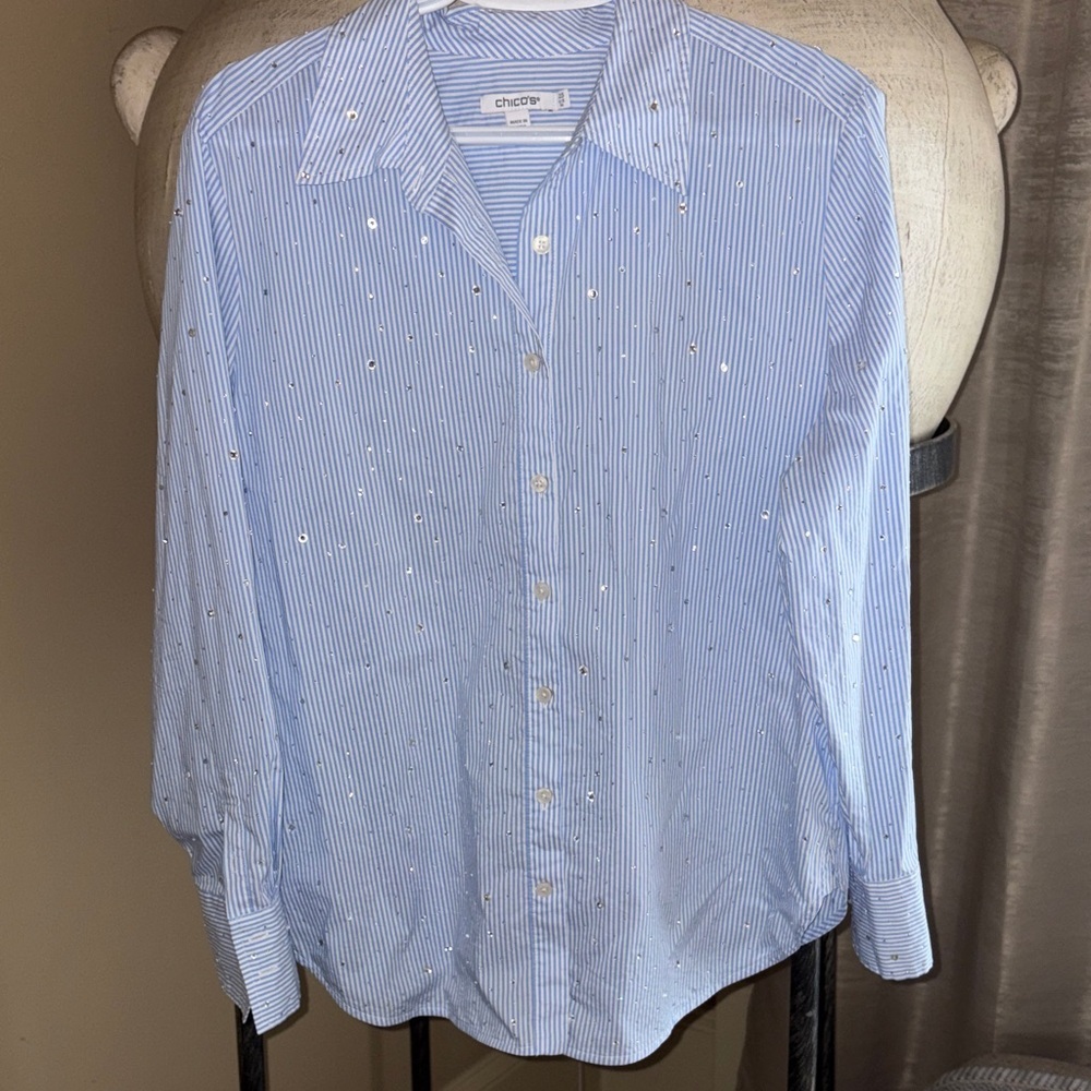 Chico's Blue Striped Women's Button Down Shirt